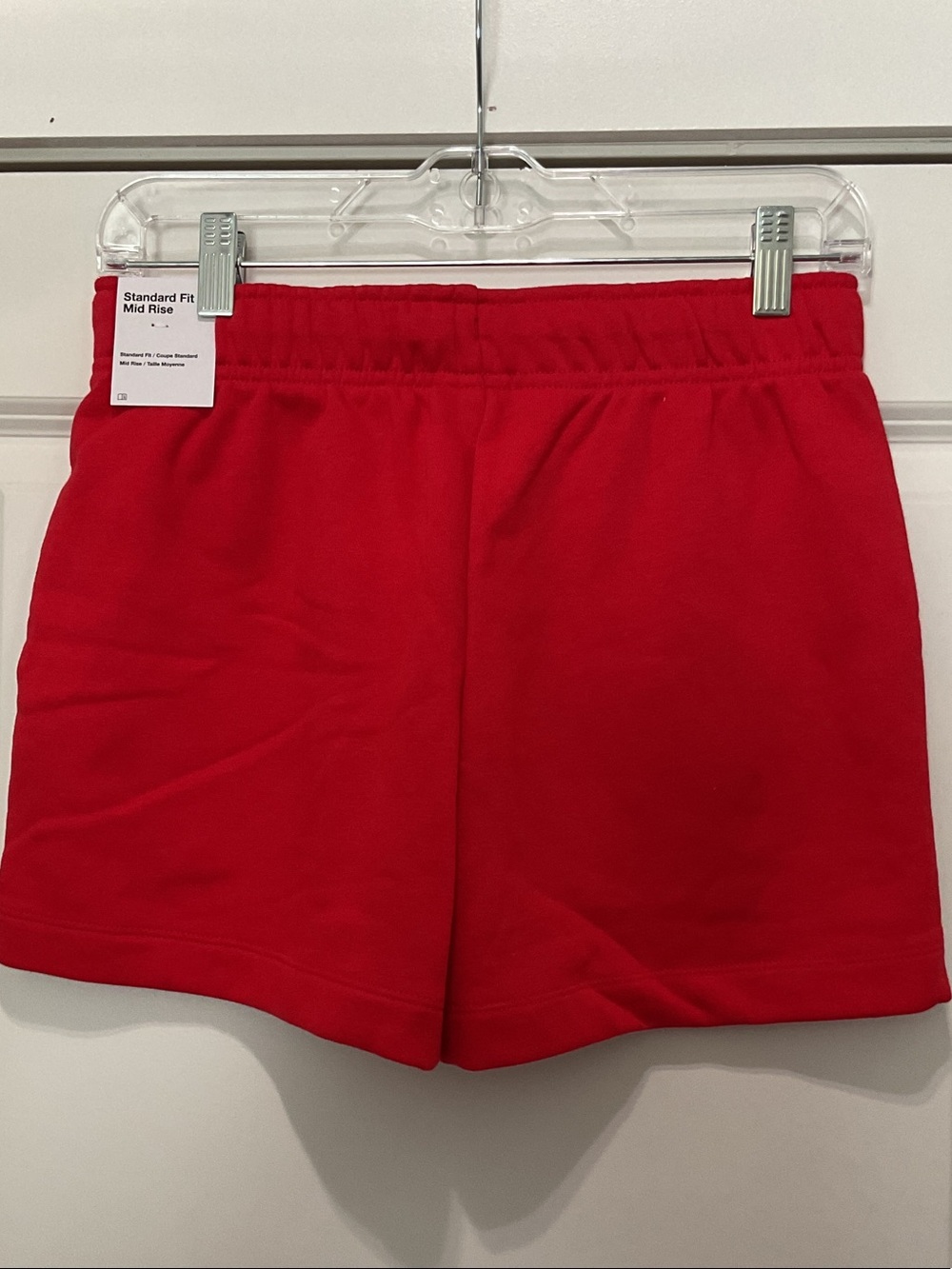 Nike Women's Red Elastic Waist Athletic Shorts with White Logo - Picture 2 of 5